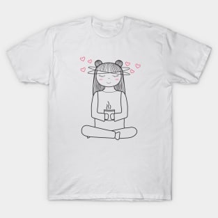 Namaste! Yoga and Coffee Lover - Minimalistic Line Art T-Shirt